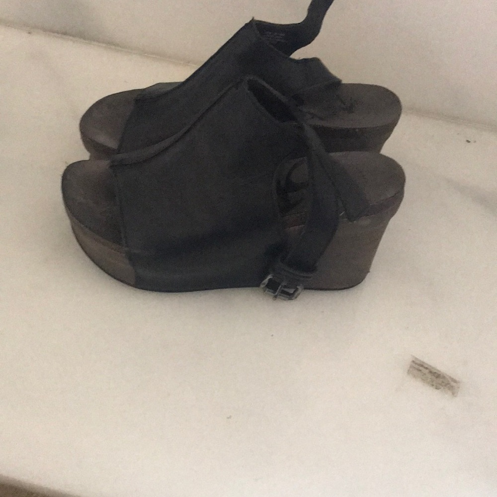 Black OTBT open toe wedge bootie